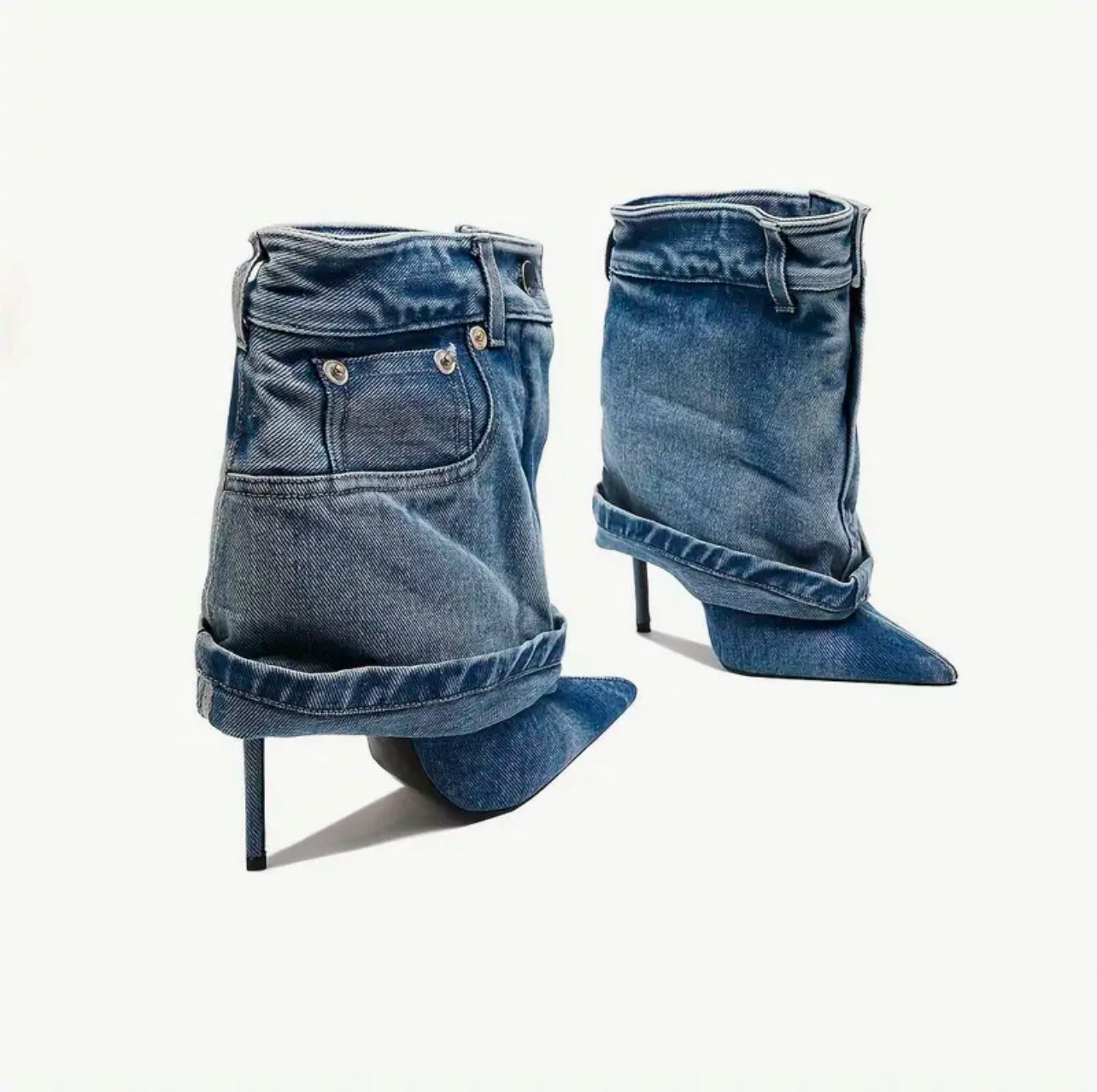 patchwork denim ankle boots