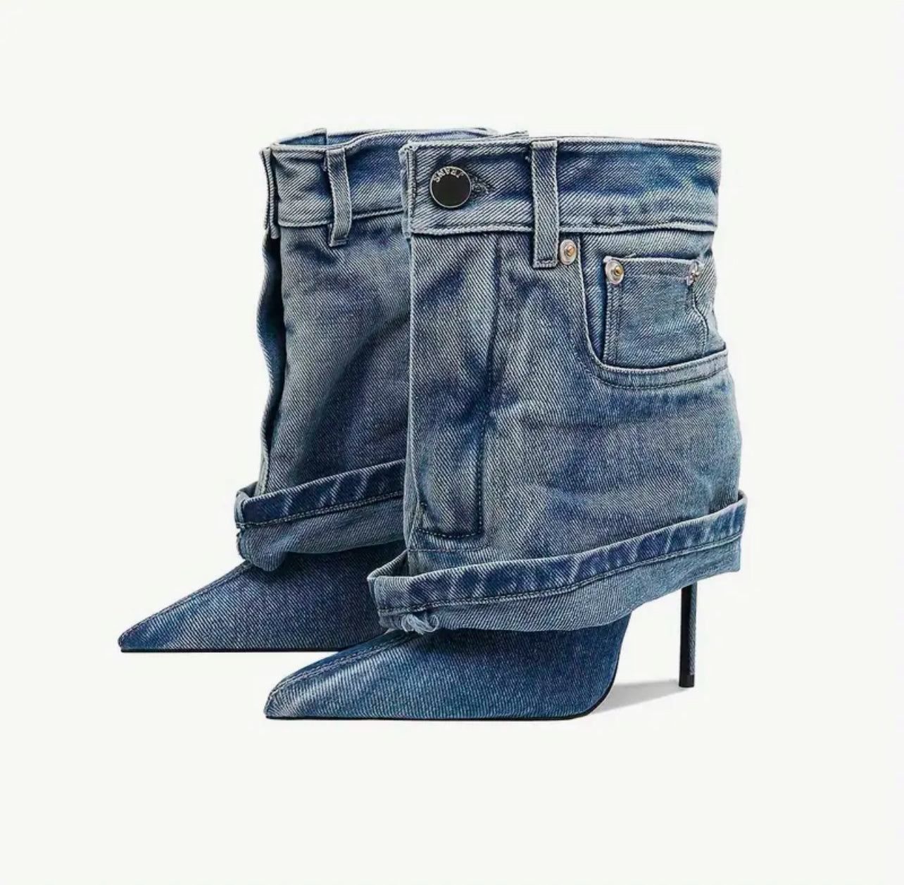 patchwork denim ankle boots