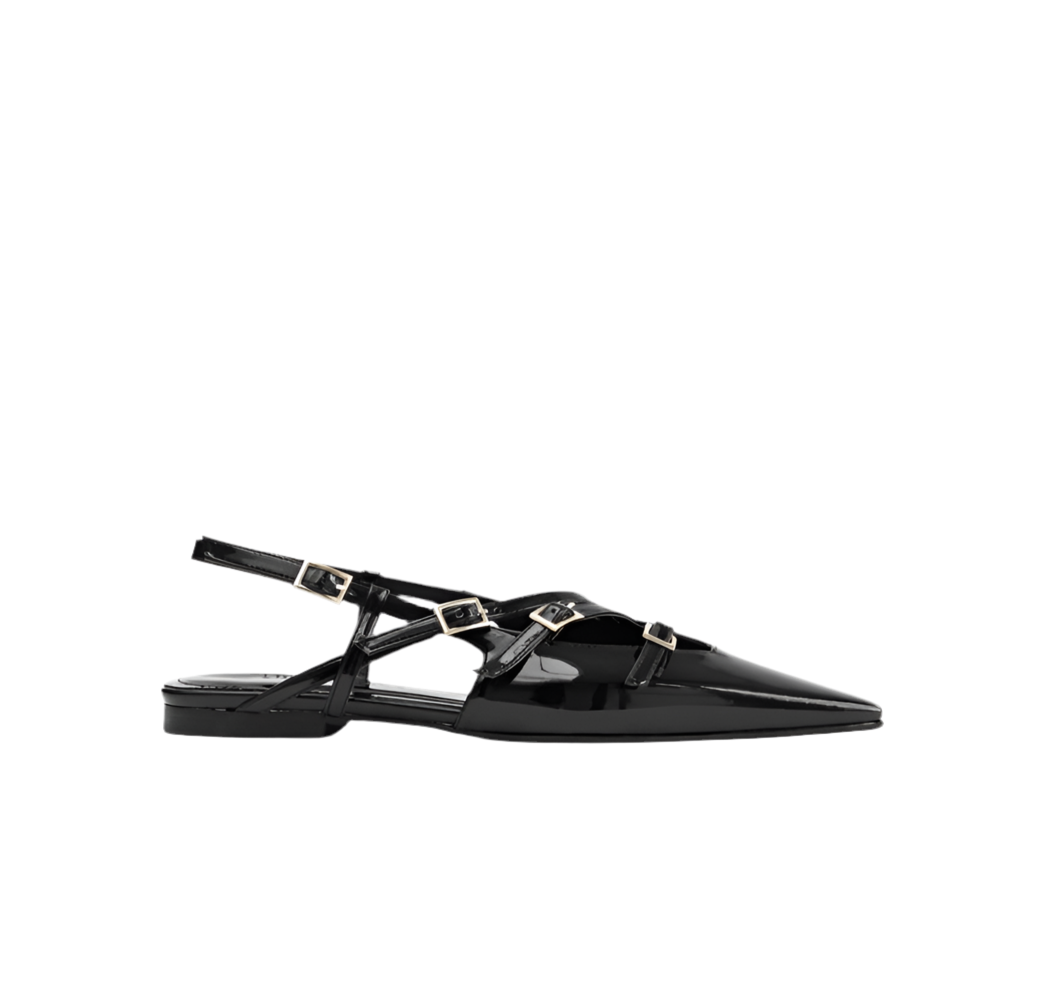 Multi TOE THREE STRAPS CLARET PATENT Flat BALLERINAS