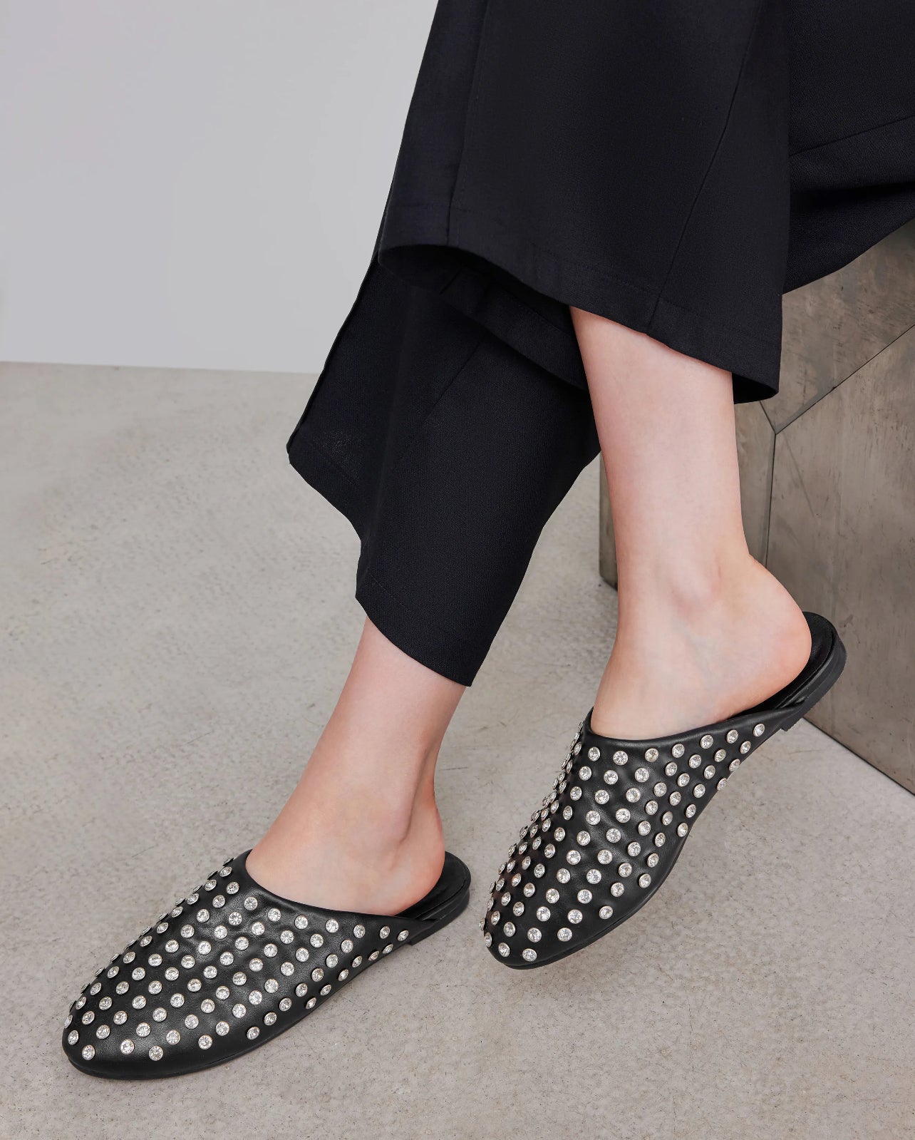 Crystal-embellished leather mules