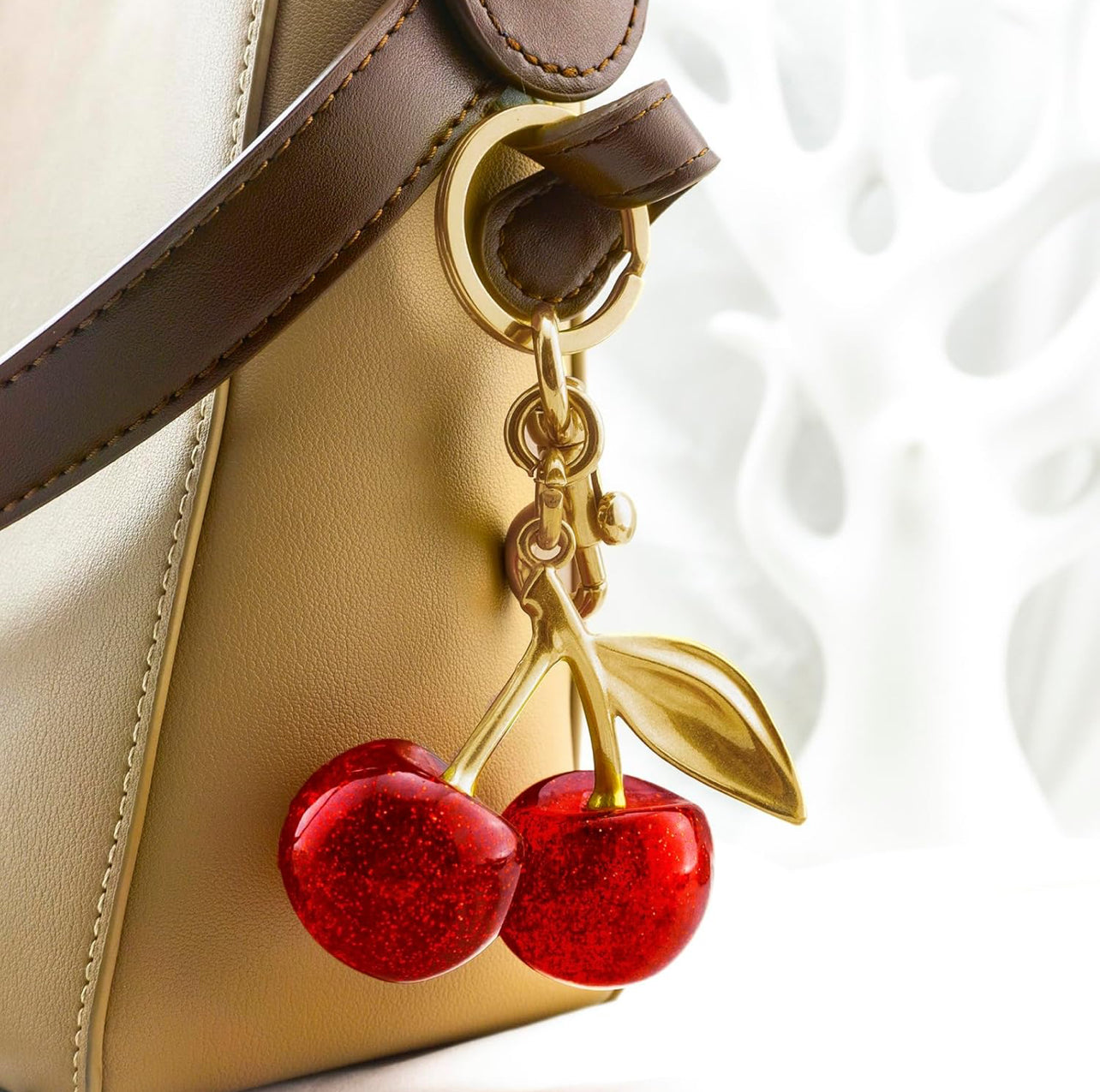 Chic Cherry Keychain with Crystal Accents