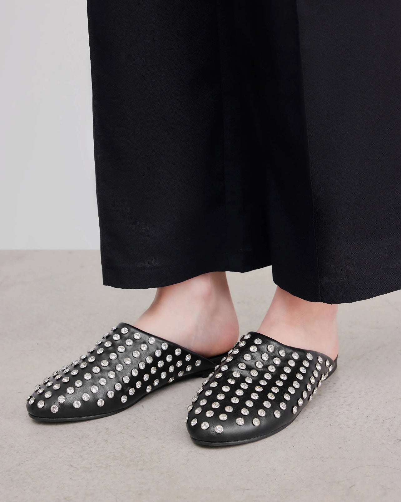 Crystal-embellished leather mules