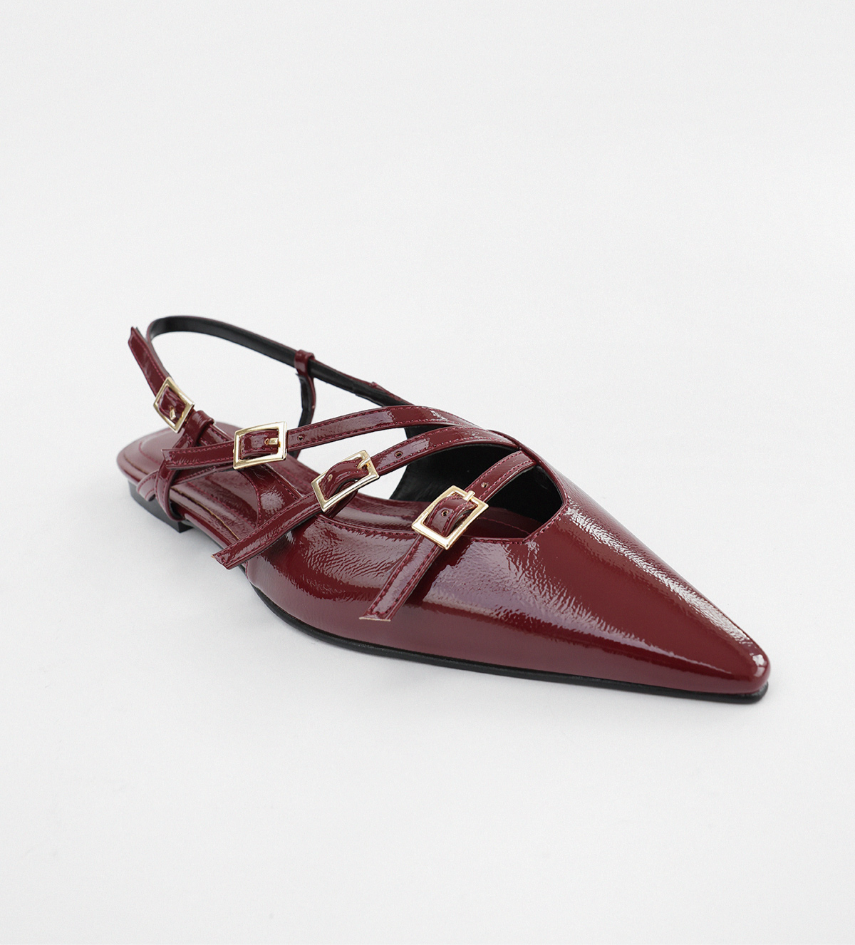 Multi TOE THREE STRAPS CLARET PATENT Flat BALLERINAS