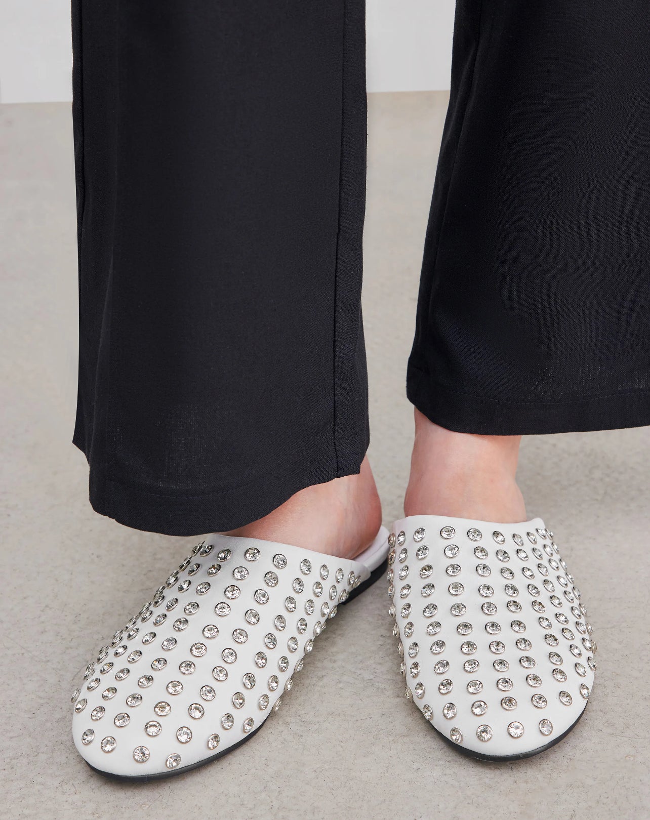 Crystal-embellished leather mules