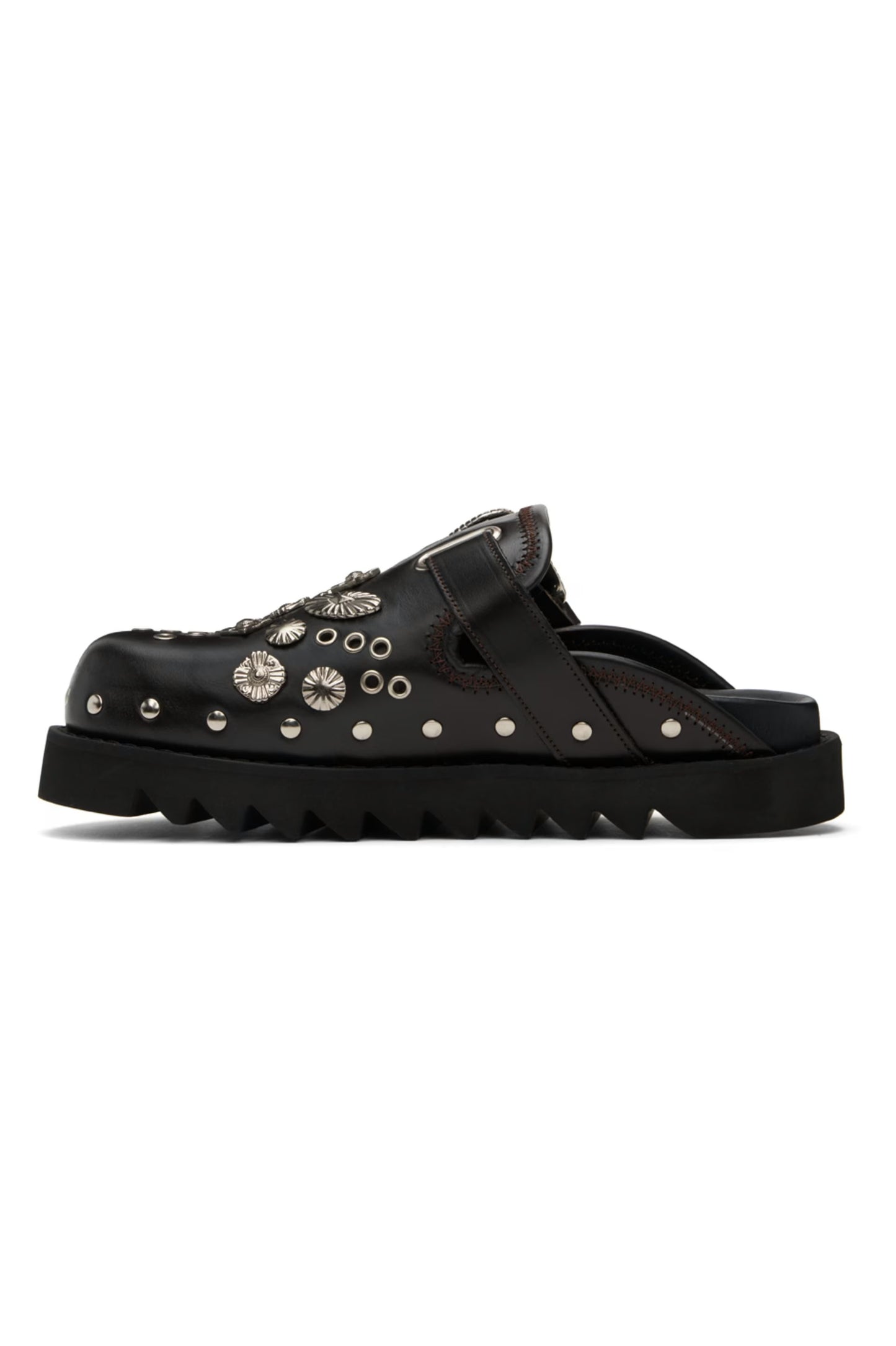 Vintage Half-Sandal Mules with Thick Sole, Rivets, and Flat Heel
