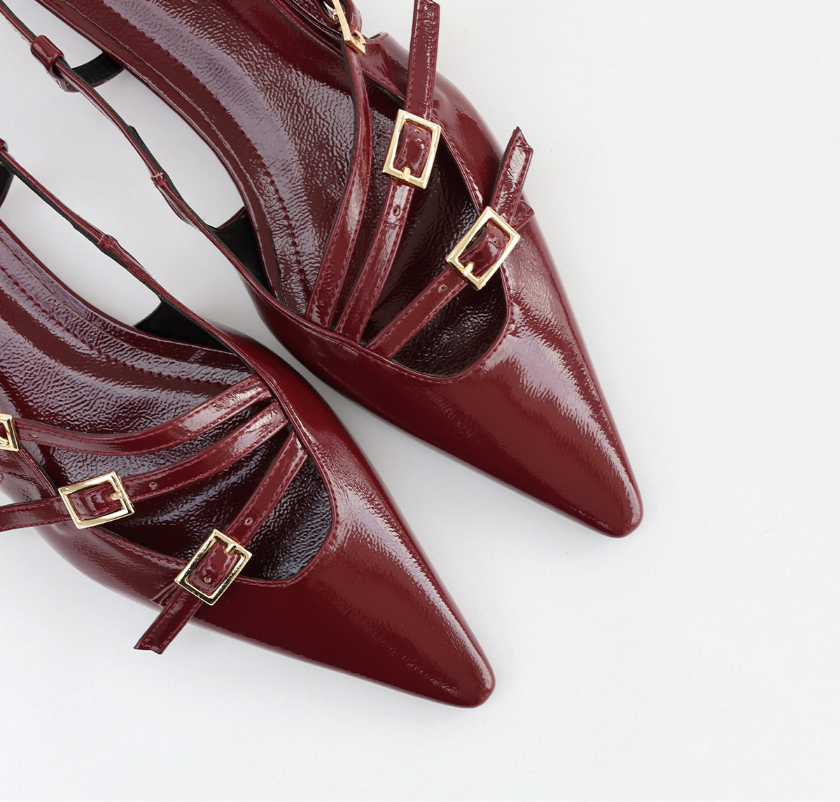 Multi TOE THREE STRAPS CLARET PATENT Flat BALLERINAS