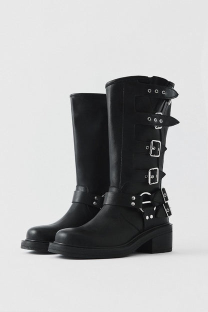 Black Leather biker boots