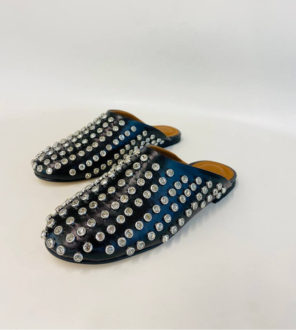 Crystal-embellished leather mules