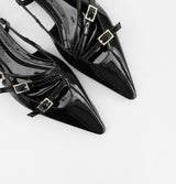 Multi TOE THREE STRAPS CLARET  PATENT Flat  BALLERINAS