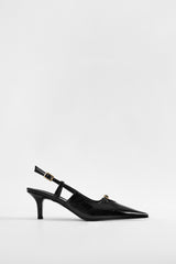 POINTED TOE SINGLE BAND BURGUNDY PATENT LEATHER WOMEN'S HEELS