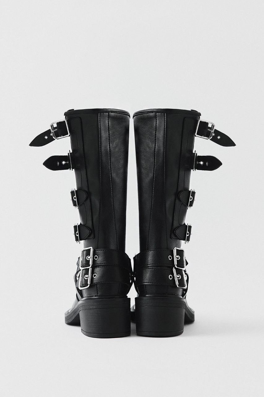 Black Leather biker boots