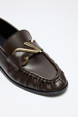 Spiral Buckle Detail Black Women's Loafer