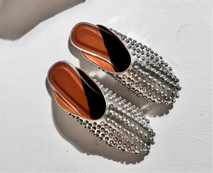 Crystal-embellished leather mules