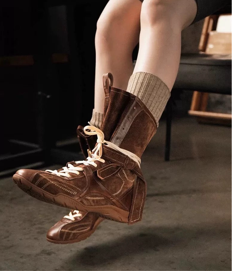 High-Top Lace-Up Sneaker Boots with Ankle Strap