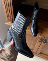Embossed cowboy ankle boots
