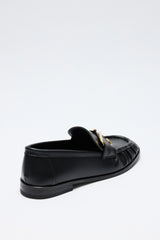 Spiral Buckle Detail Black Women's Loafer