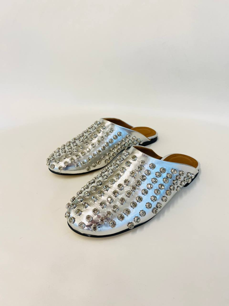 Crystal-embellished leather mules