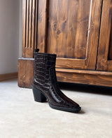 Embossed cowboy ankle boots