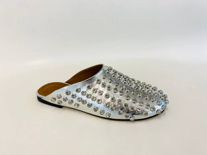 Crystal-embellished leather mules