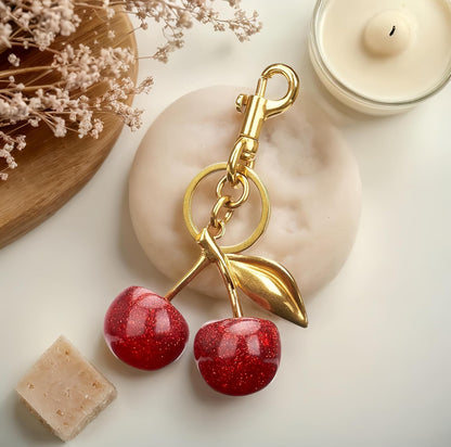 Chic Cherry Keychain with Crystal Accents