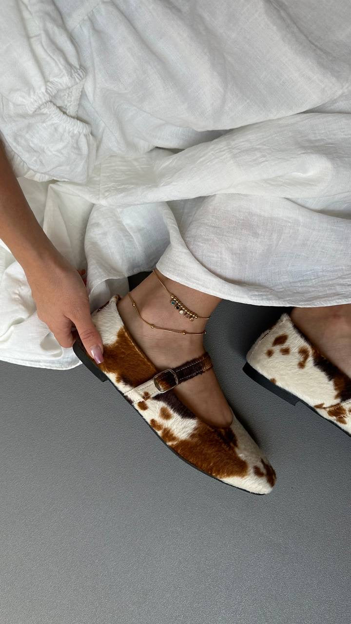 LEATHER ANIMAL PRINT BALLET FLATS