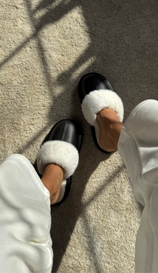 Fluffy Memory Foam Faux Slippers with Fur Collar Indoor Outdoor