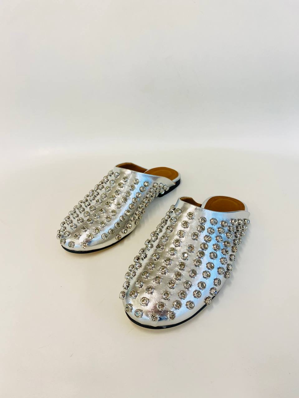 Crystal-embellished leather mules