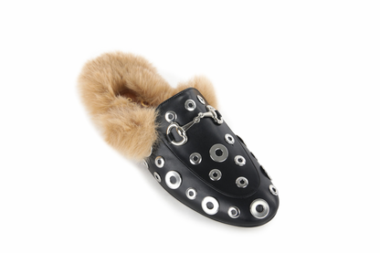 Casual Buckle Fur studded  Mules