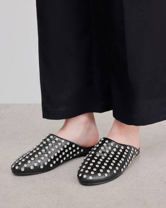 Crystal-embellished leather mules