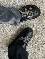 Vintage Half-Sandal Mules with Thick Sole, Rivets, and Flat Heel