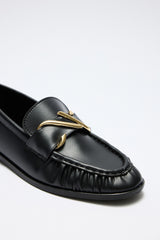 Spiral Buckle Detail Black Women's Loafer
