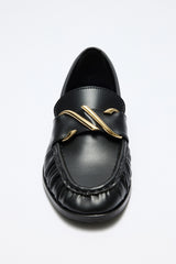 Spiral Buckle Detail Black Women's Loafer