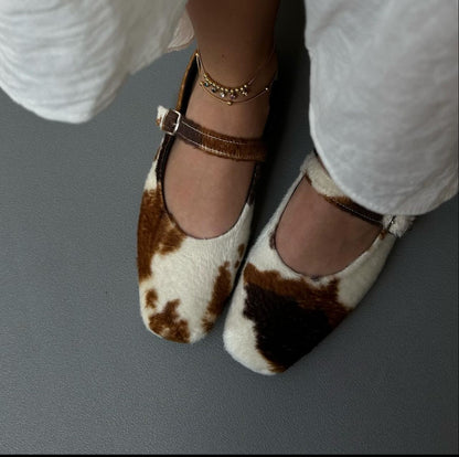 LEATHER ANIMAL PRINT BALLET FLATS