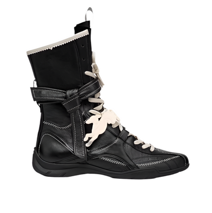 High-Top Lace-Up Sneaker Boots with Ankle Strap