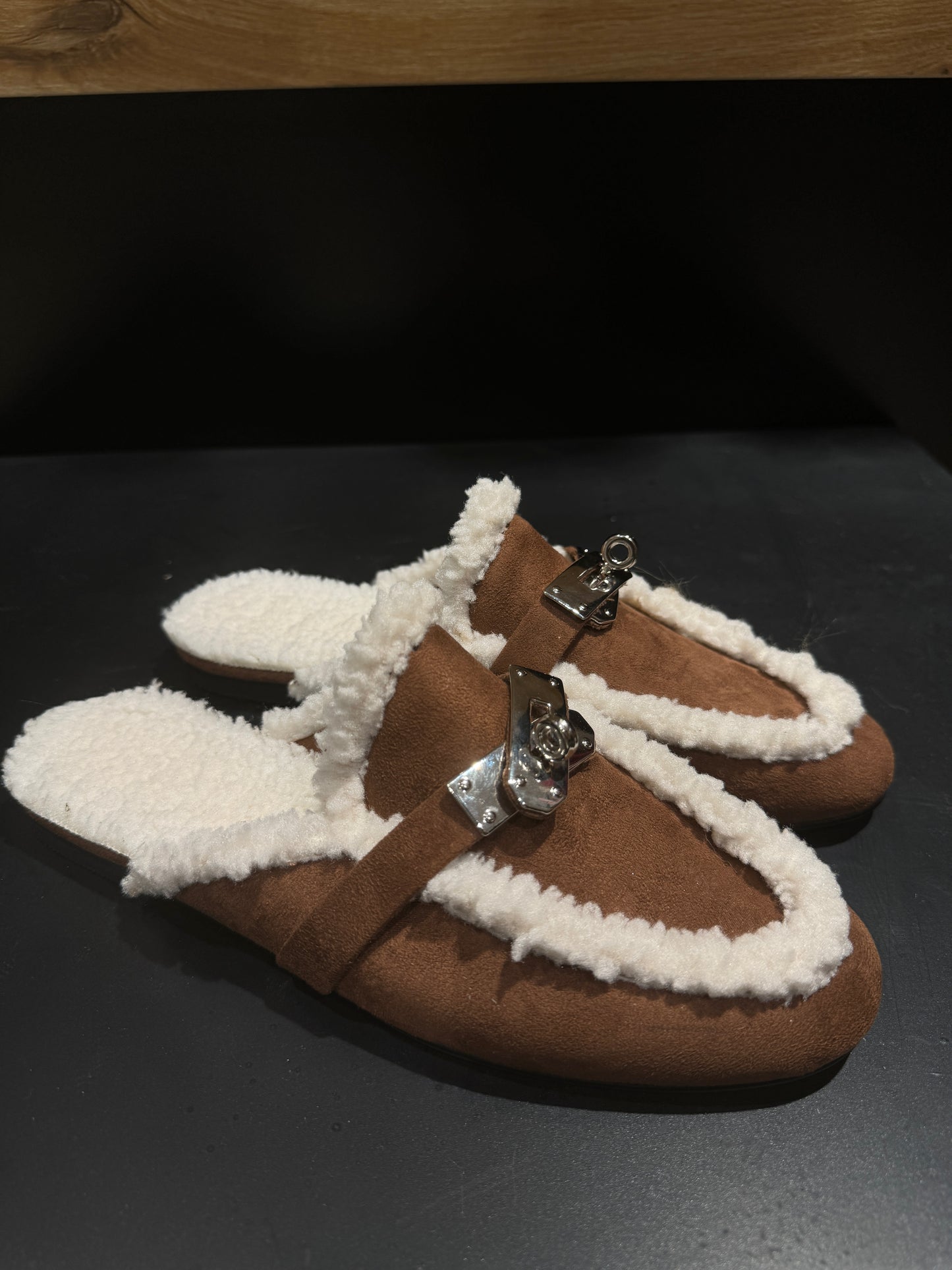 Fur suede mules