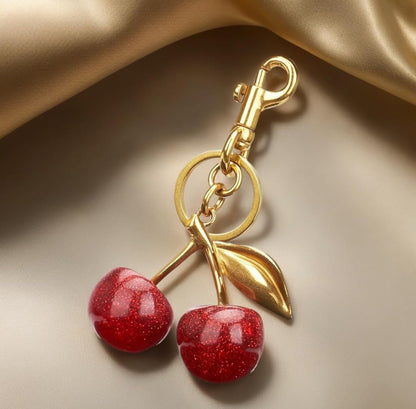 Chic Cherry Keychain with Crystal Accents
