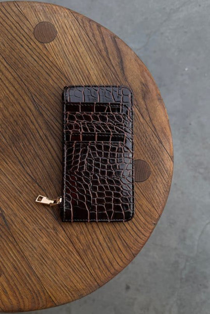 crocodile leather Wallet COFFEE CROCO