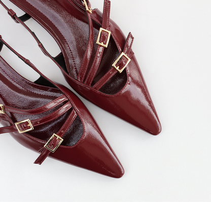 POINTED TOE THREE STRAPS CLARET  PATENT Flat  BALLERINAS