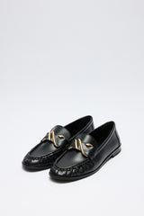 Spiral Buckle Detail Black Women's Loafer