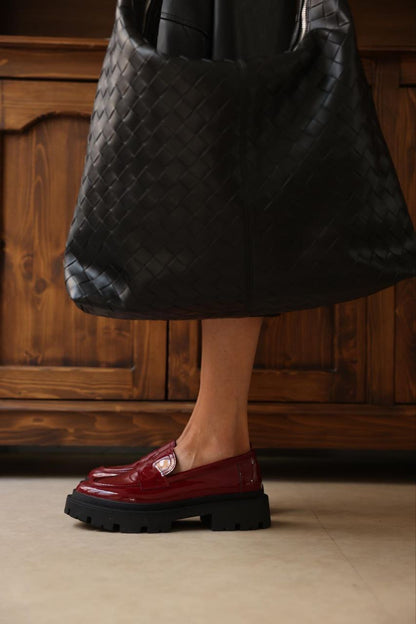 PATENT LEATHER LOAFERS WITH THICK SERRATED SOLE AND BAND DETAILED