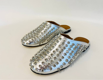 Crystal-embellished leather mules