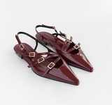 Multi TOE THREE STRAPS CLARET  PATENT Flat  BALLERINAS