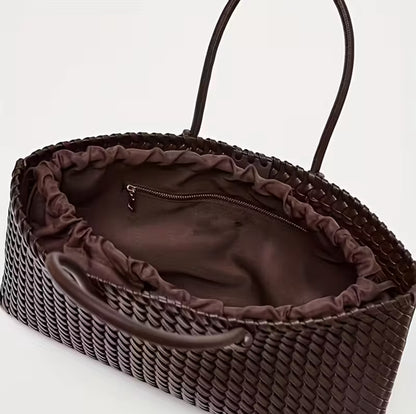 Artisan Woven suede Tote - Chocolate Brown
