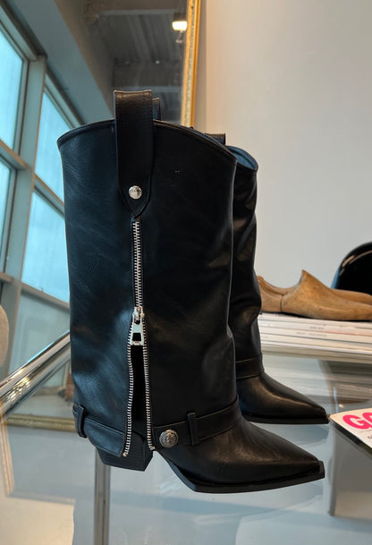 Black Leather Zipper Boots