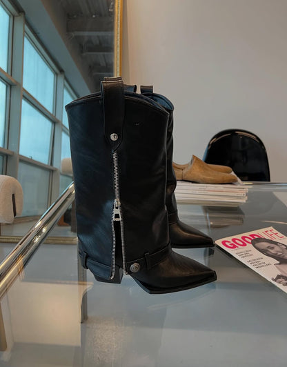 Black Leather Zipper Boots