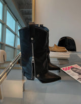 Black Leather Zipper Boots