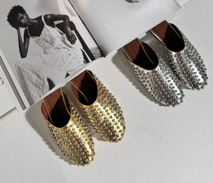 Crystal-embellished leather mules