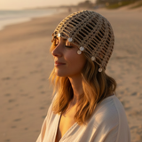 Beige Crochet Hat - Sunset Side Profile