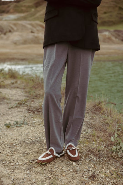 Fur suede mules