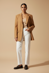 Camel Blazer - Black Loafers Front